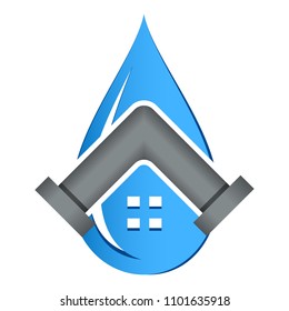 plumbing sign with water drop, house and pipes