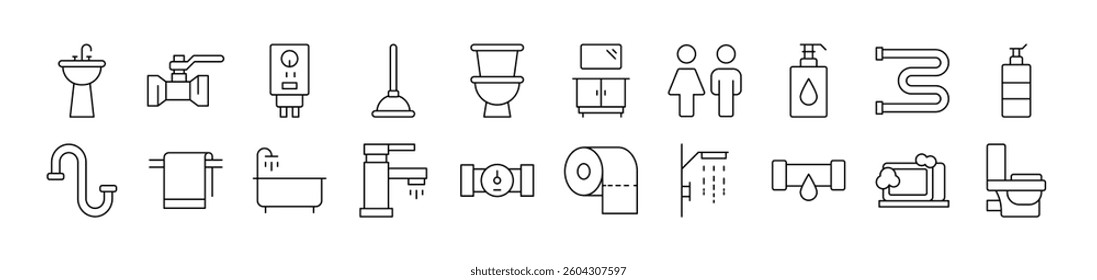Plumbing Simple Icon Collection. Editable Stroke. Perfect for Infographics, Articles, Books, Flyers, Banners 