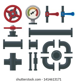 Plumbing system elements. Fuel and water industry. Piping connection with preassure gauge and valves.