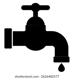 Plumbing Tap Vector Icon – Water Faucet Silhouette on Clean White Background