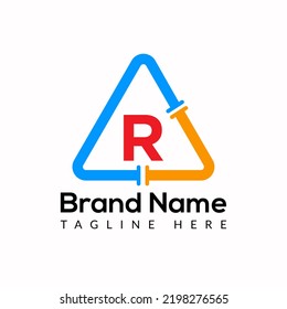 Plumbing Template On R Letter. Plumbing  Logo Design Concept