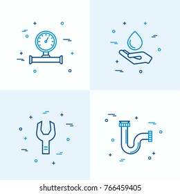 Plumbing thin line icons set of pipe, wrench, hand with drop, meter. Modern vector illustration.
