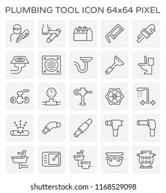 Plumbing and tool. Plumbing is any system that conveys fluids and applications. Sanitaryware and tool consists faucet, sink, wrench, pipeline, floor drain, meter and septic tank. Vector icon design.