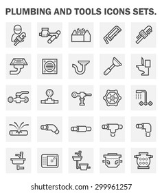 Plumbing And Tool. Plumbing Is Any System That Conveys Fluids And Applications. Sanitaryware And Tool Consists Faucet, Sink, Wrench, Pipeline, Floor Drain, Meter And Septic Tank. Vector Icon Design.