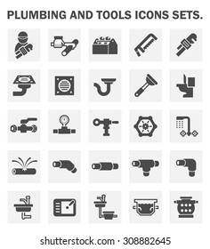 Plumbing And Tool. Plumbing Is Any System That Conveys Fluids And Applications. Sanitaryware And Tool Consists Faucet, Sink, Wrench, Pipeline, Floor Drain, Meter And Septic Tank. Vector Icon Design.