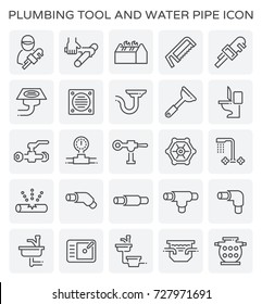 Plumbing and tool. Plumbing is any system that conveys fluids and applications. Sanitaryware and tool consists faucet, sink, wrench, pipeline, floor drain, meter and septic tank. Vector icon design.
