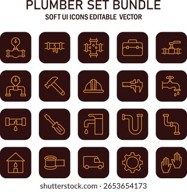 Plumbing toolkit icons showcasing various repair tools and equipment with modern aesthetics for diverse use cases