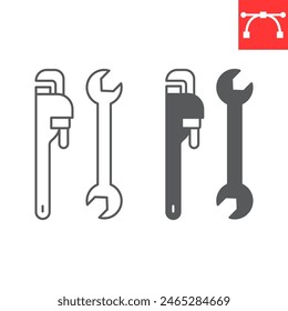 Plumbing tools line and glyph icon, plumbing service and construction, repair instrument vector icon, vector graphics, editable stroke outline sign, eps 10.