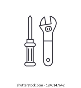 Plumbing tools line icon concept. Plumbing tools vector linear illustration, symbol, sign