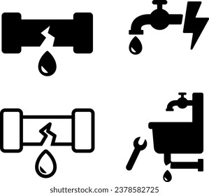 Plumbing trouble icon set : vector