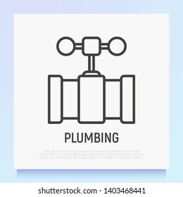 Plumbing: valve on pipe thin line icon. Modern vector illustration.