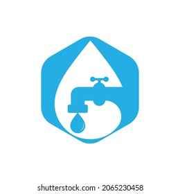 Plantilla de negocio de diseño de logotipo vectorial de fontanería. Ilustración de la plantilla de diseño del logotipo de fontanería de grifo.	