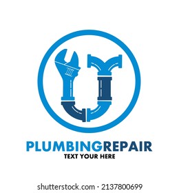 Plumbing vector logo template. This design use wrench symbol. Suitable for water industrial.