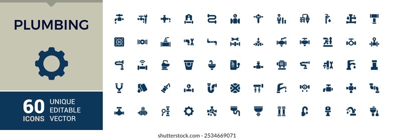 Colección de iconos de soli de Vector de fontanería. Contiene información relacionada con sistemas de agua, instalación de tuberías, mantenimiento de tuberías, tuberías y más. Icono simple para App móviles y de Web. Ilustración vectorial.