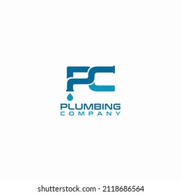 Plumbing water with initial letter PC logo design template