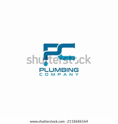 Plumbing water with initial letter PC logo design template