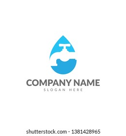 Plumbing water logo vector design template, water and faucet
