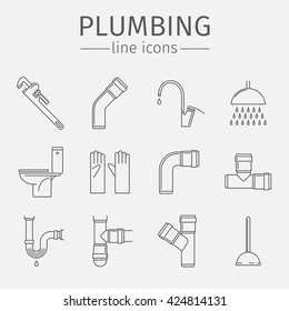 Plumbing, water pipes, sewerage line icon set. Vector illustration.
