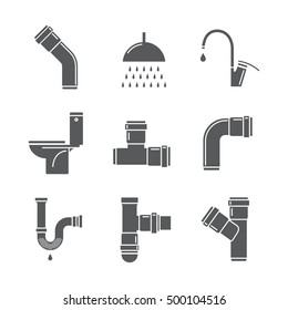 Plumbing, water pipes, sewerage line icon set. Vector illustration.