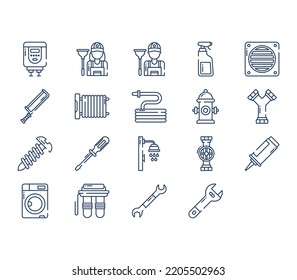 Juego de iconos de trabajo y equipo de fontanería