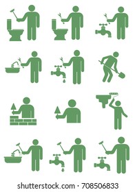 Plumbing work and mason symbol icons set. Vector illustration