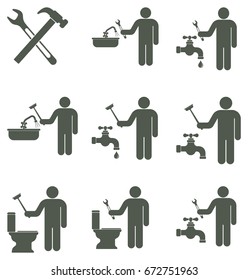 Plumbing work symbol icons set. Vector illustration