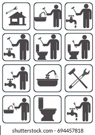 Plumbing work symbol icons set. Vector illustration