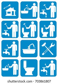 Plumbing work symbol icons set. Vector illustration