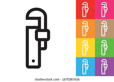 Plumbing Wrench. Line Icon With Different Color Background.