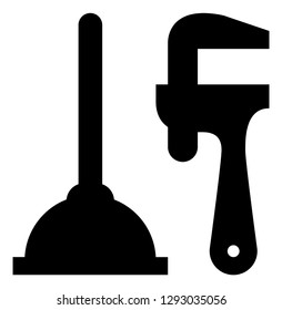 Plumbing Wrench Plunger Vector Icon