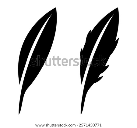Plume set. Black flat icons isolated on white background. Vector clipart.