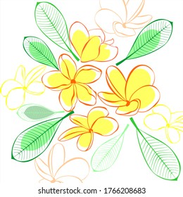 
plumeria exótica flor fondo vectorial deja tarjeta de saludo de verano