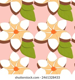 Plumeria flower pattern, Frangipani, Tree of Life, Temple tree, sweet, tropical. Vector Illustration.