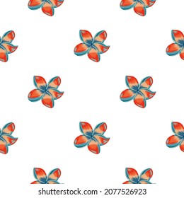 Plumeria flower seamless pattern isolated on white background. Exotic tropical wallpaper. Abstract botanical backdrop. Design for fabric , textile print, wrapping, cover. Vector illustration.