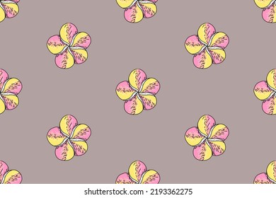 Plumeria flower vector pattern on grey background.