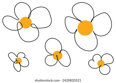 Plumeria flowers in continuous line art drawing style. Group of fragrant tropical plumeria (frangipani, jasmine) flowers. Minimalist black linear sketch on white background. Vector illustration