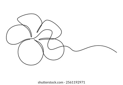 Plumeria flowers in continuous line art drawing style. One continuous line drawing of Plumeria flower. Frangipani blossom with petals for floral tattoo in simple linear style