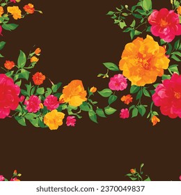 Plumeria flowers seamless pattern. Isolated colorful flowers with leaves on a blue background