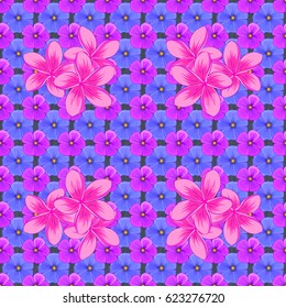 Plumeria flowers seamless pattern on a gray background. Cute vector floral background.