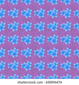 Plumeria flowers seamless pattern on a violet background. Cute vector floral background.