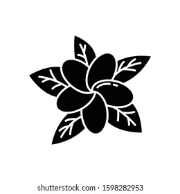 Plumeria Glyph Icon. Exotic Region Flowers. Flora Of Indonesian Islands. Small Tropical Plants. Blossom Of Frangipani. Nature Of Bali. Silhouette Symbol. Negative Space. Vector Isolated Illustration