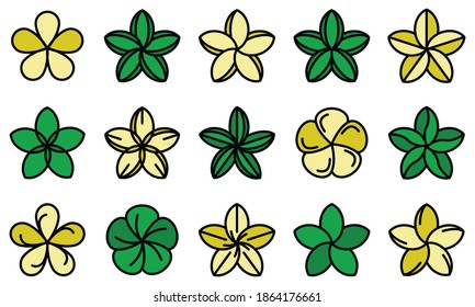 Plumeria icons set. Outline set of plumeria vector icons thin line color flat on white