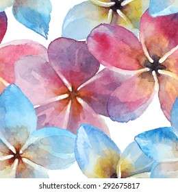 Plumeria. Watercolor. Vector seamless pattern.
