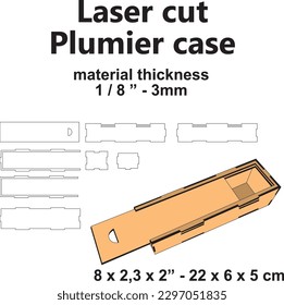 Plumier case Pencil box laser cut design laser cutting template pattern diy craft project desktop school supplies