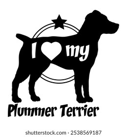 Plummer Terrier dog silhouette, i love my dog,  dog, dog breeds, logo, vector, silhouette, animal, illustration, icon, sign, black, pet,