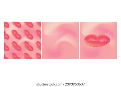 Plump big lips template set. Big lips in front of pink square background. Perfect for beauty industry or aesthetic cosmetology social media template.