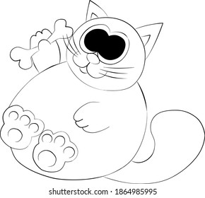Plump cat and bone in black and white