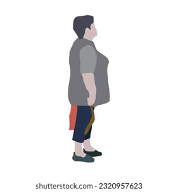 A plump elderly woman walks down the street in summer clothes. 2D image to use as entourage. Flat city vector infographic.