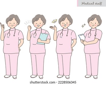 Plump female nurse expression illustration set