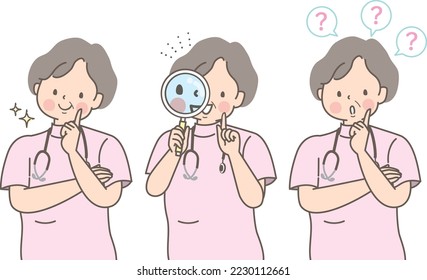 Plump female nurse expression illustration set